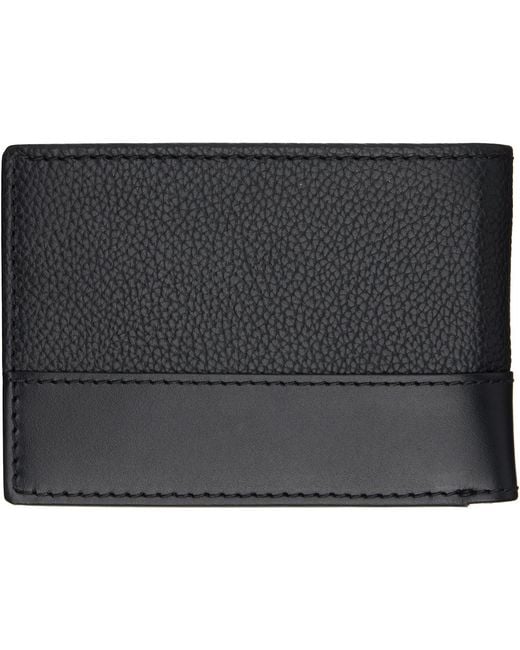 HUGO Black Stacked-Logo Slim Leather Wallet for men