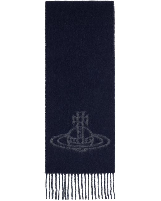 Vivienne Westwood Blue Navy & Gray Double Face Single Orb Scarf for men