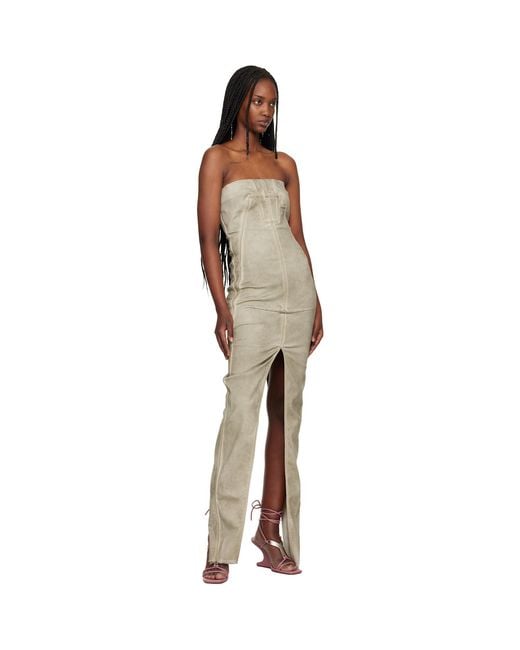 Rick Owens Black Taupe Temple Sliced Bustier Denim Maxi Dress