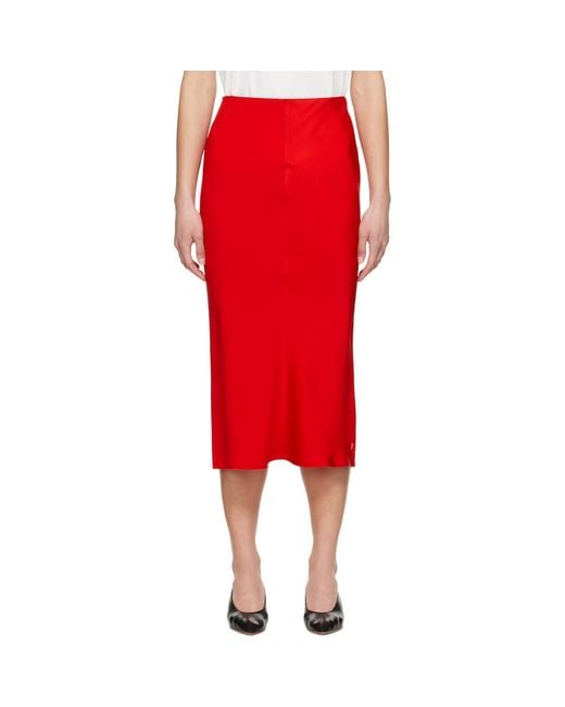 AMI Red Straight Midi Skirt