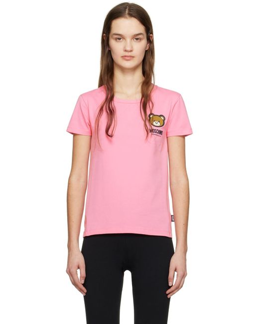 T-shirt rose à appliqués à logo Moschino en coloris Pink
