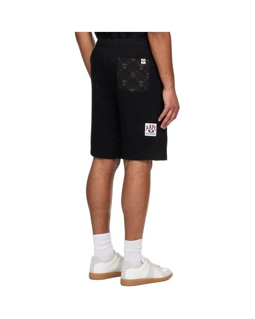 Aape By A Bathing Ape Black 'Aapenow' Moonface Logo Sweat Shorts for men