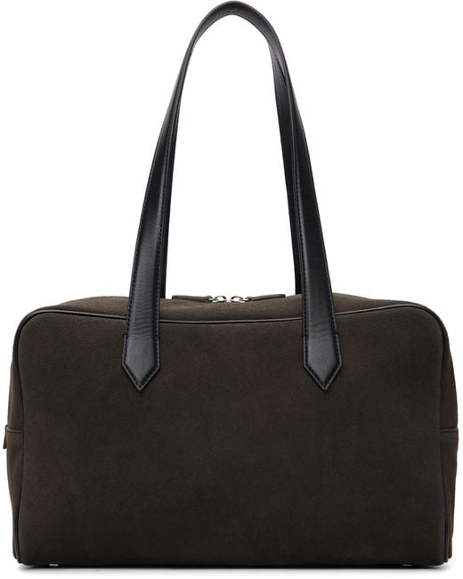 TONYWACK Black Leather Trim Suede Square Valise Tote for men
