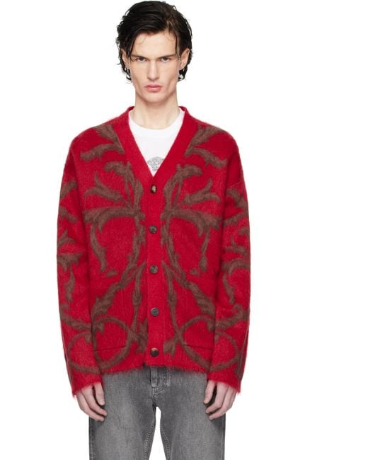 Versace Red Acanthus Leaves Mohair-Blend Cardigan for men