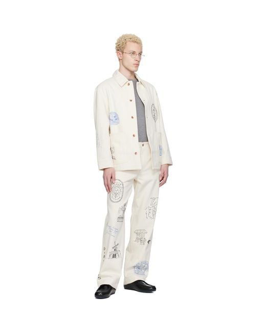Maison Kitsuné White Off- Kuro Edition Handwritten Postcard Denim Trousers for men
