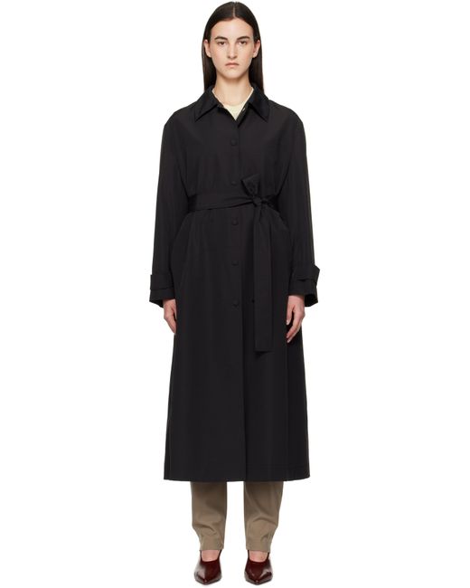 Rohe Black Wool-nylon Belted Wrap Trench Coat