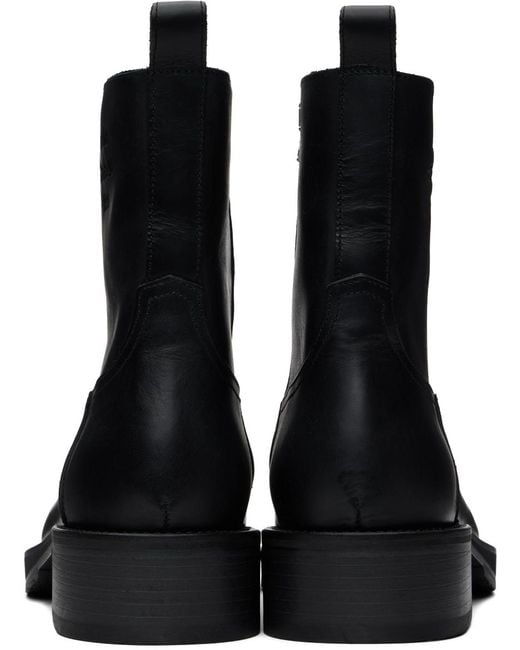 Acne Black Leather Waxed Boots for men