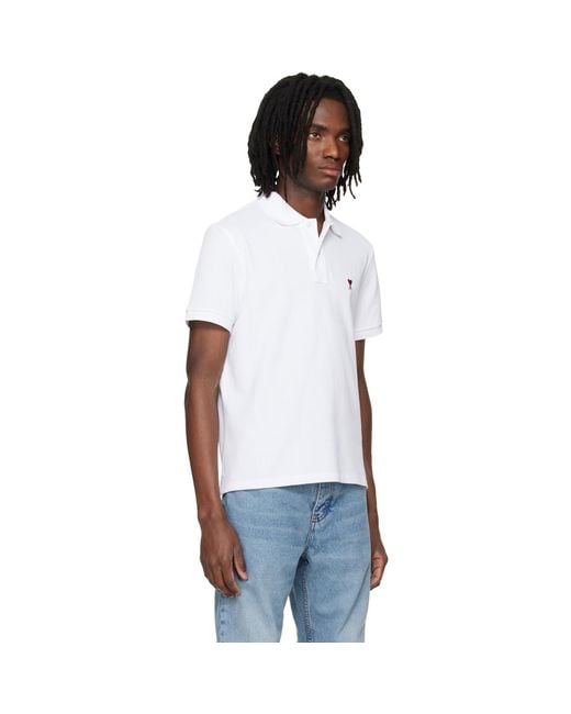 AMI White Cotton Ami De Coeur Polo for men