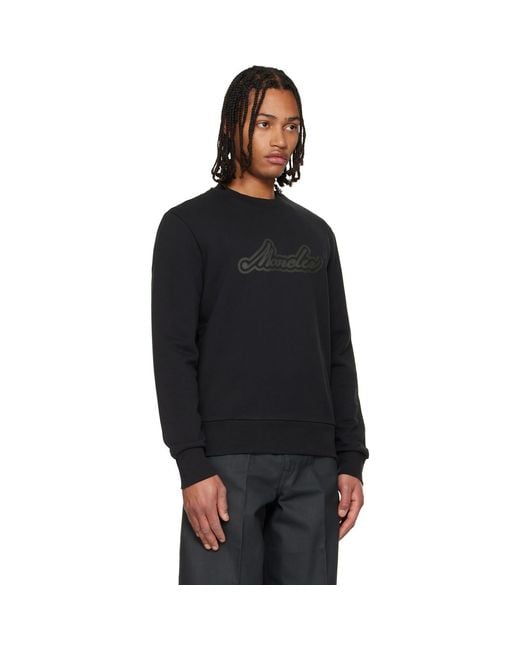 Moncler Black Cursive Logo Cotton Sweatshirt for men