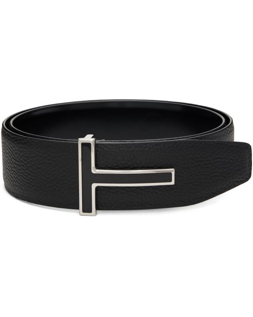メンズ Tom Ford ブラック Enamel Buckle T リバーシブル レザーベルト Black