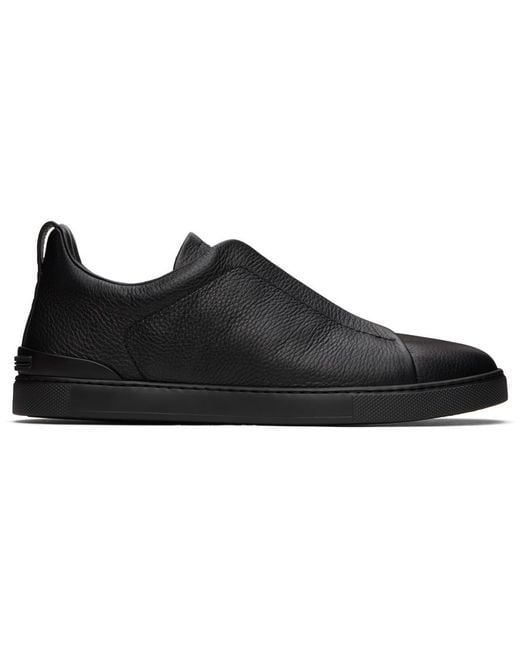 ZEGNA Deerskin Triple Stitch Sneakers in Black for Men Lyst UK
