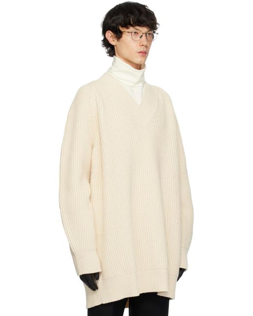 Jil Sander Natural Off-white V-neck Sweater for men