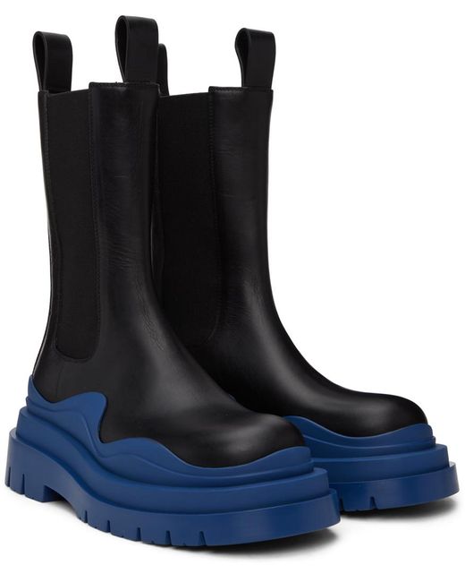 Bottega Veneta Blue Black 'tire' Platform Chelsea Boots
