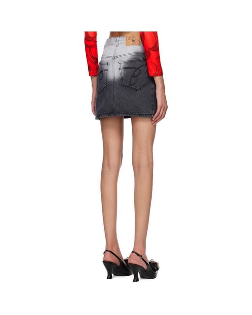 Pushbutton Black Brief-Washed Denim Miniskirt