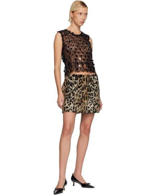 Anna Sui Black Leopard Faux-Fur Miniskirt