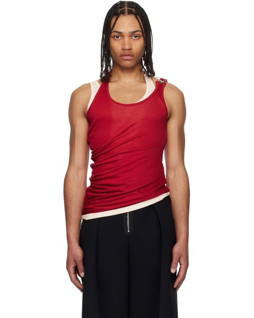 Jean Paul Gaultier Red Off- 'The Draped Double' Tank Top for men
