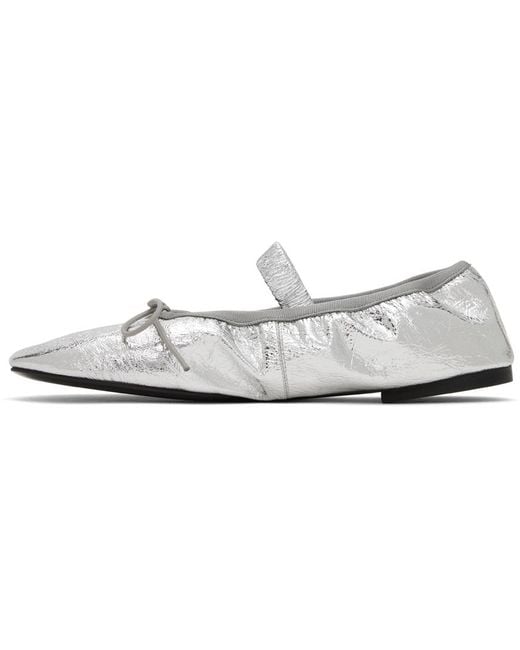Proenza Schouler Black Silver Glove Mary Jane Crinkled Metallic Ballerina Flats