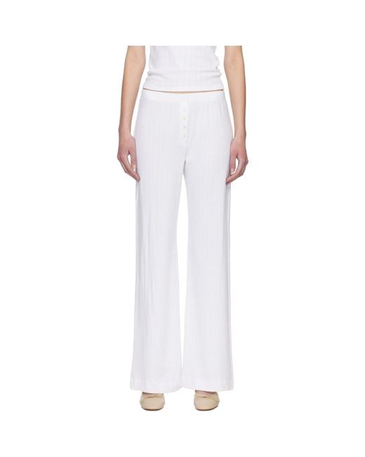 Leset White Pointelle Boxer Lounge Pants