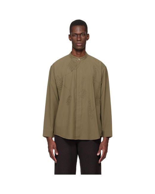Homme Plissé Issey Miyake Multicolor Khaki Embroidery Press Shirt for men
