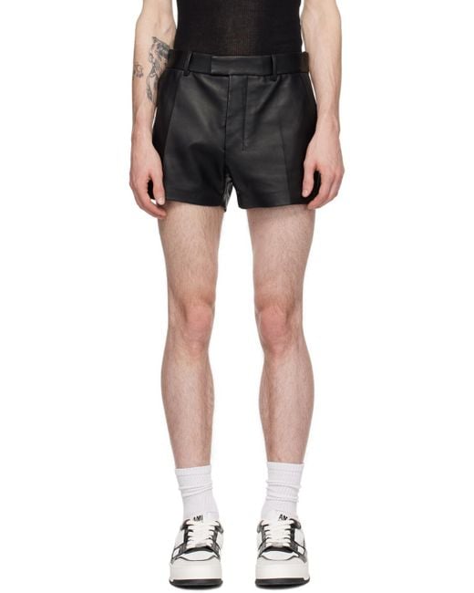 AMI Black Four-pocket Leather Shorts for men