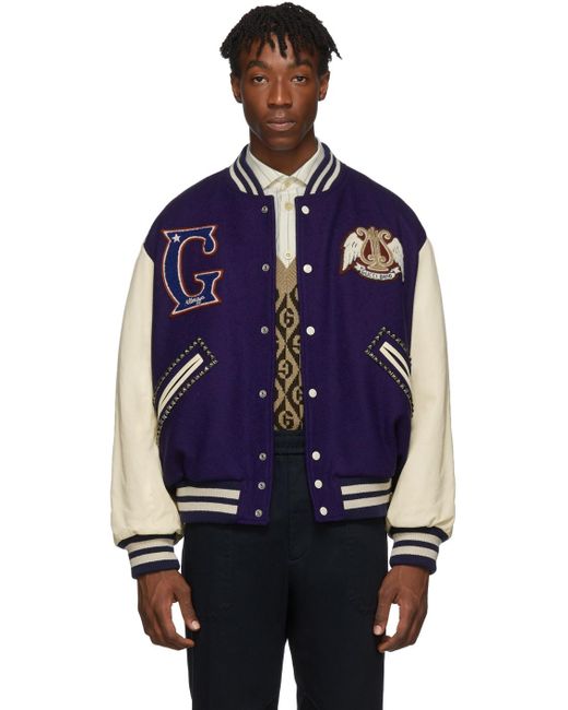 $3,000 Gucci Blue Wool Varsity Jacket Size US Medium, EU 50 Made in Italy