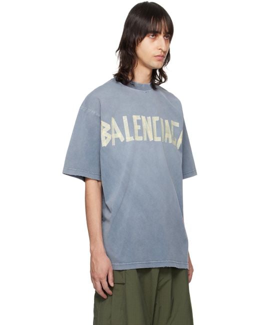 T-shirt noir à logos tape type Balenciaga pour homme en coloris Blue