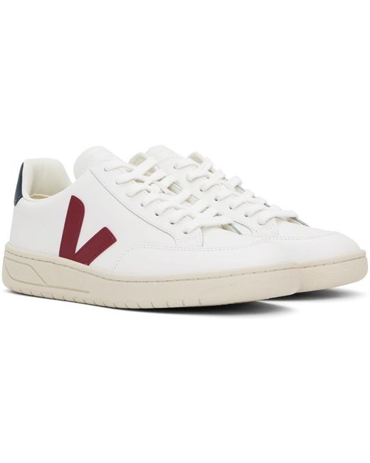 Veja Black White & Red V-12 Leather Sneakers for men