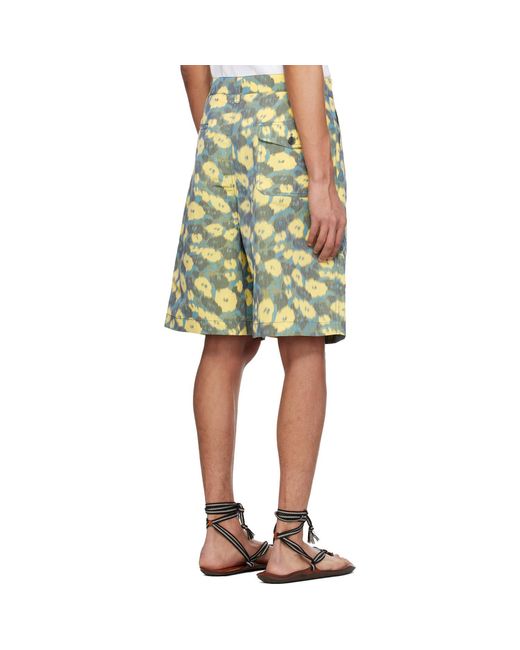Marni Green Linen Blend Blurry Floral Print Shorts for men