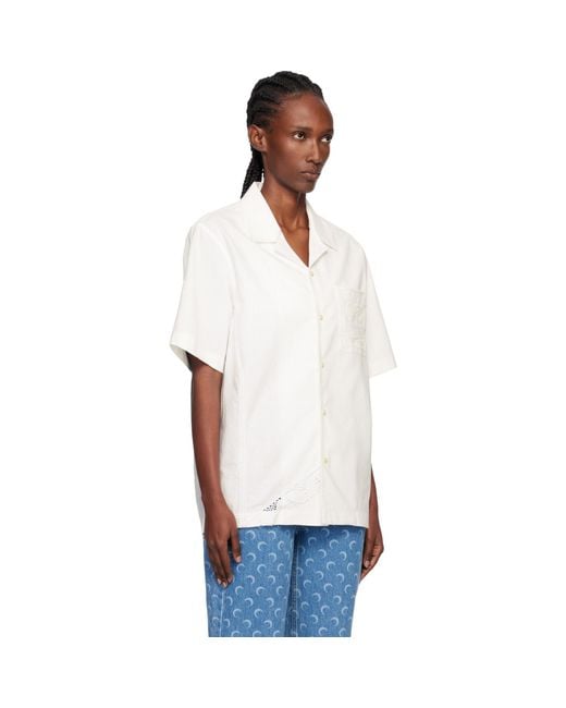 MARINE SERRE White Off- Regenerated Household Linen Bowling Shirt