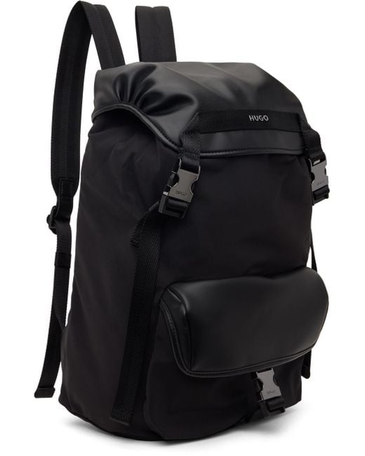 HUGO Black Recycled Sateen Backpack With Drawstring for men