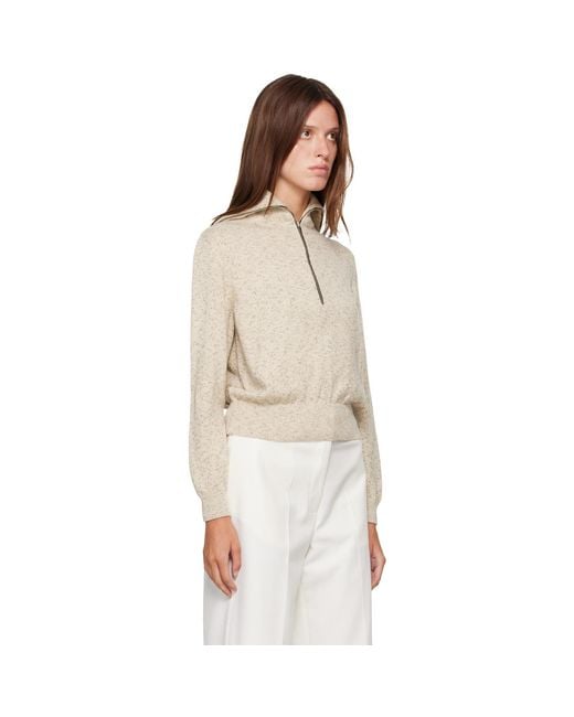 Cordera Natural Off- Flecked Cotton Zip-Up Sweater