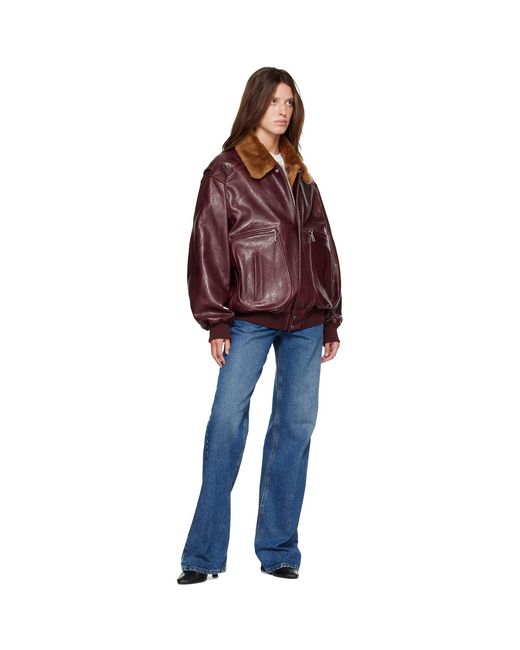 Rabanne Burgundy Textured Leather Bomber Jacket