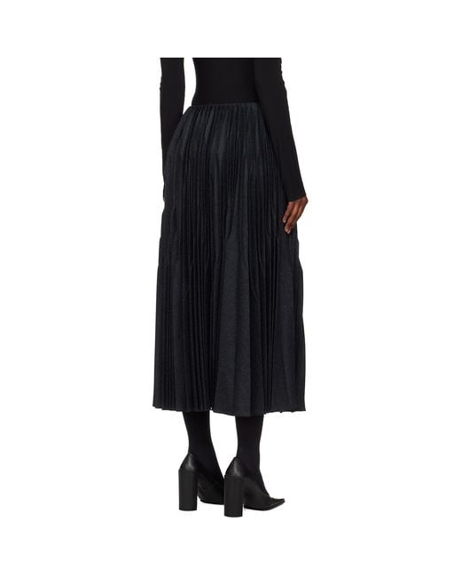 Alaïa Black Pleated Wool Midi Skirt