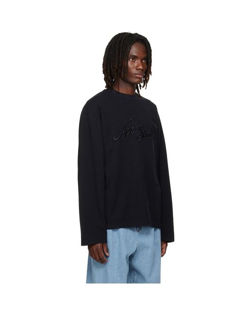 Acne Black Embroidered Logo T-Shirt for men