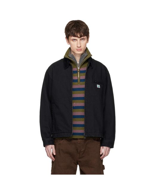 vowels Black Cord Collared Zip-Up Denim Jacket for men