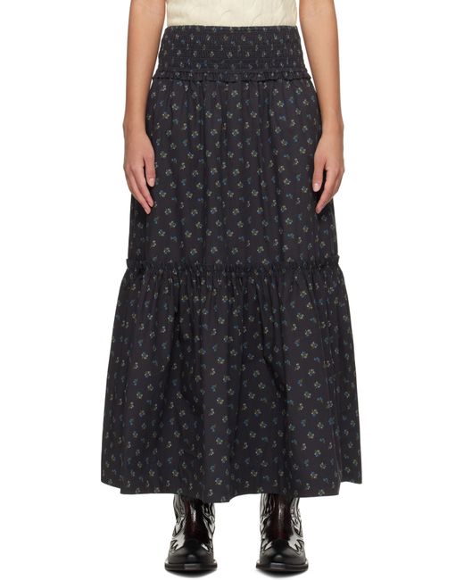 Ganni Black Floral Printed Maxi Skirt