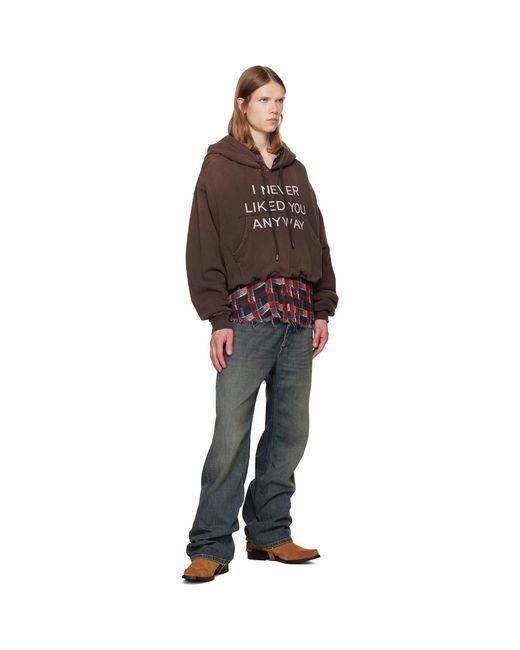 R13 Brown 'I Never Liked You' Balloon Popover Hoodie for men