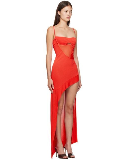 Mugler Red Asymmetric Midi Dress