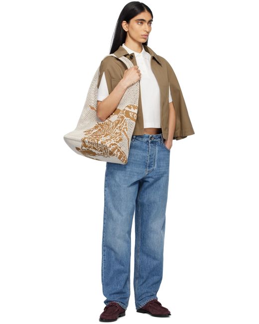 Burberry ホワイト＆タン ラージ Ekd クロシェ トートバッグ