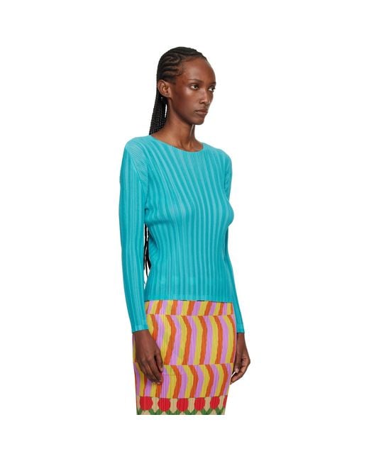 Pleats Please Issey Miyake Blue Rib Pleats January T-Shirt