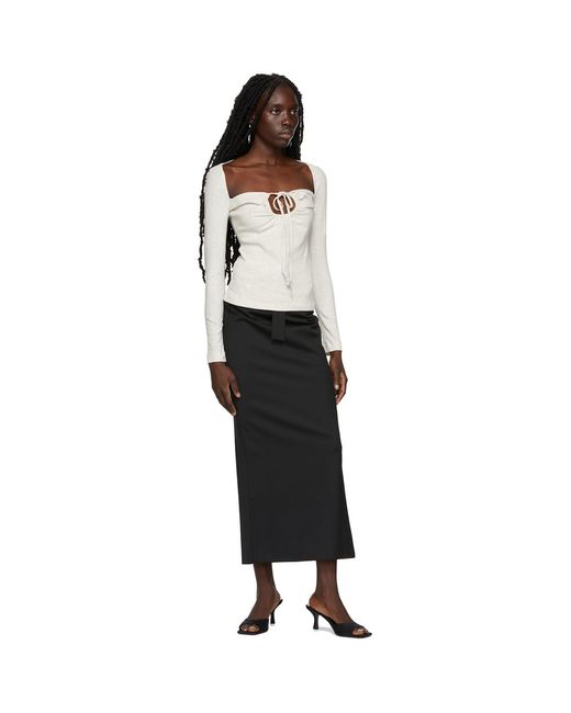 Rosetta Getty Black Grey Ruched Drawstring Cut-out Top