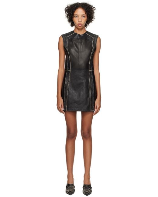 Robe courte noire en cuir à panneaux Acne en coloris Black