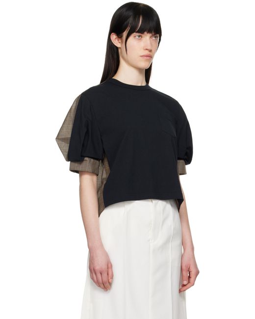 Sacai ネイビー＆ブラウン Spun Organza & Cotton Jersey トップス Black