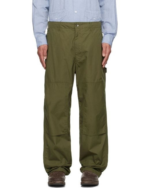 Engineered Garments Green Khaki Cloth Painter Trousers for men