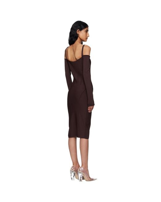 Mugler Black Burgundy Knit Midi Dress