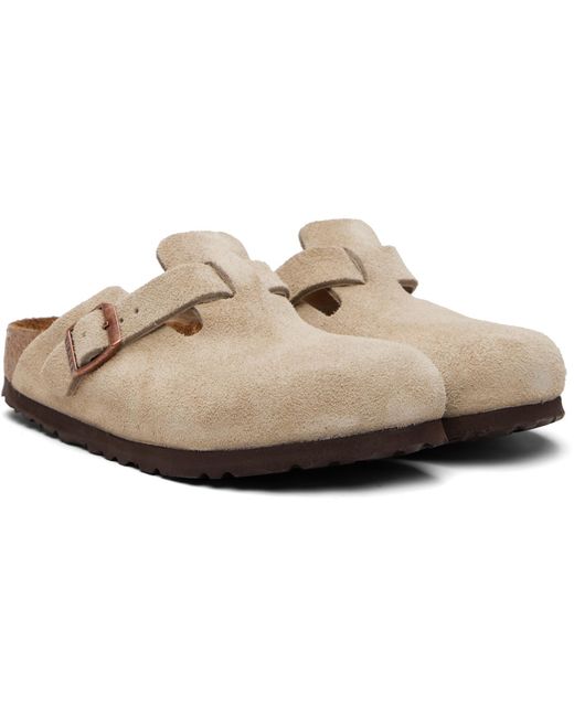 Birkenstock Brown Regular Boston Soft Footbed Suede Leather Loafers for men