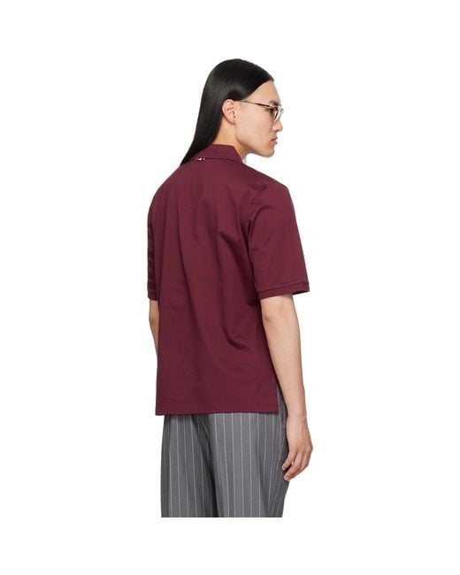 Thom Browne Red 4-Bar Jersey Polo Shirt for men