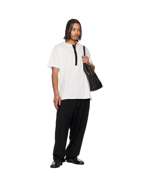 Yohji Yamamoto White Off- Short Sleeve Henley for men