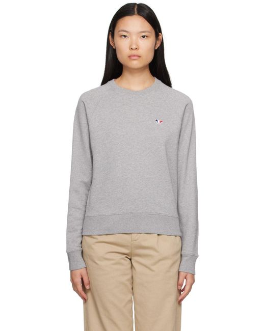 Maison Kitsun Gray Tricolor Fox Sweatshirt in Black Lyst
