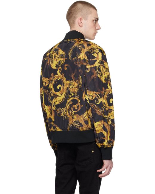Versace Black & Yellow Watercolor Couture Reversible Bomber Jacket for men